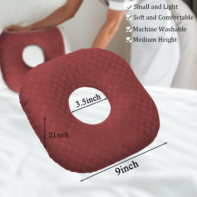 Wuronsa Ear Piercing Pillow for Side Sleepers, Pillow with an Ear Hole for CNH and Ear Pain Ear Inflammation Pressure Sores, O-Shaped Side Sleeping Pillow, Ear Guard Pillow(Dark Red) - Image 3
